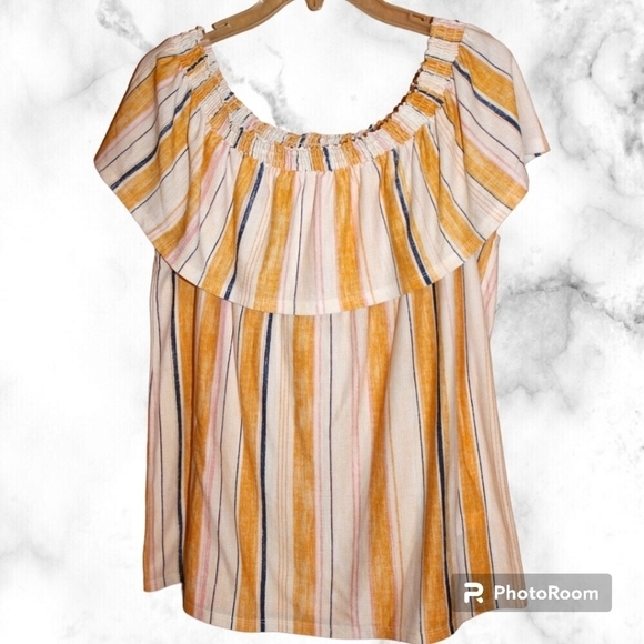 Lauren Conrad Ruffled Top Sleeveless Striped Blouse - Picture 2 of 6